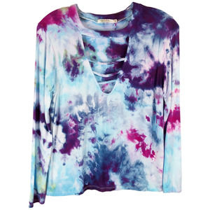 Heart Hips Small Top Handmade Tie Dye Big Sky‎ Purple Blue Strappy Keyhole 655